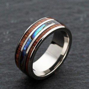 Tungsten Carbide, Wood and Abalone Shell Ring, Brand New, US Size 12